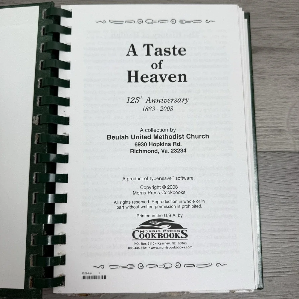 A Taste Of Heaven 125th Anniv Beulah United Methodist Church Cookbook Green